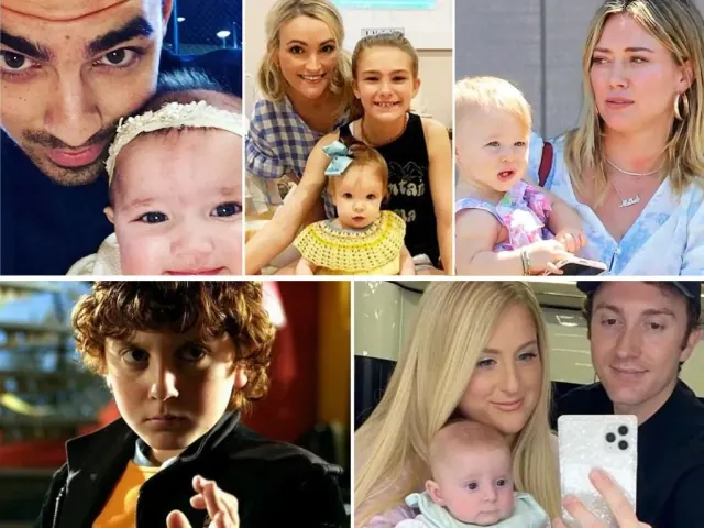 Archive collage pairing familiar television and film performers with older family photographs