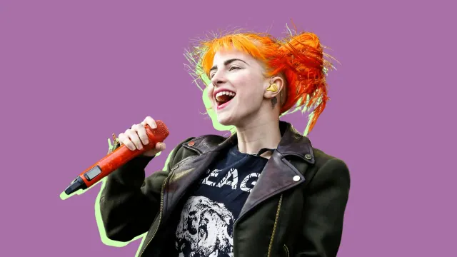 Stylized archive photograph of Hayley Williams performing