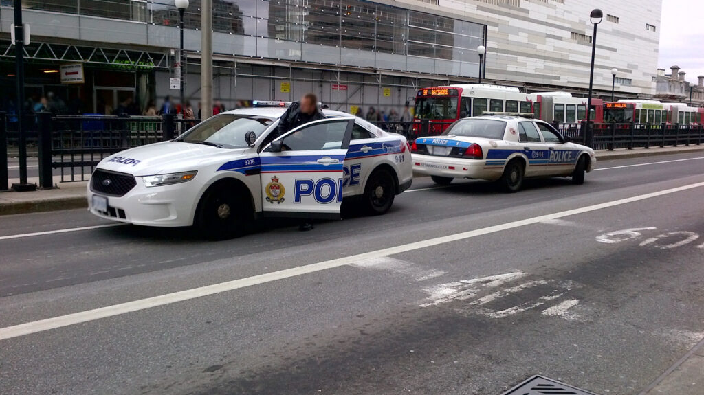 police cars after pedestrian struck by car 