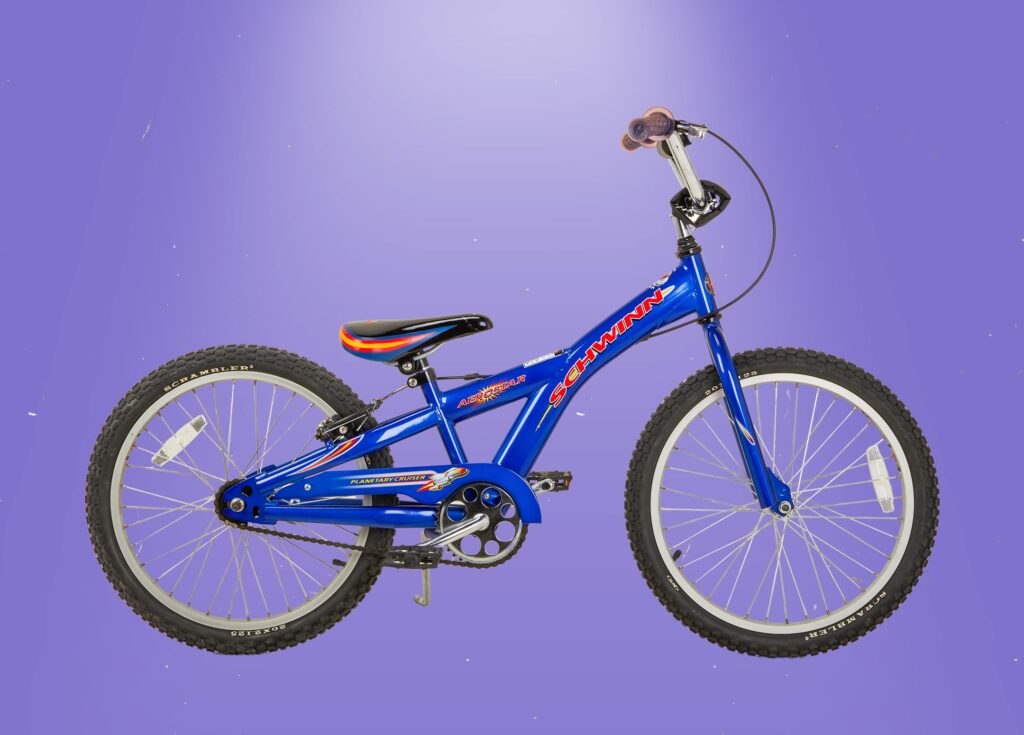 Ben Geller's Blue Metal Bike on a Purple Background