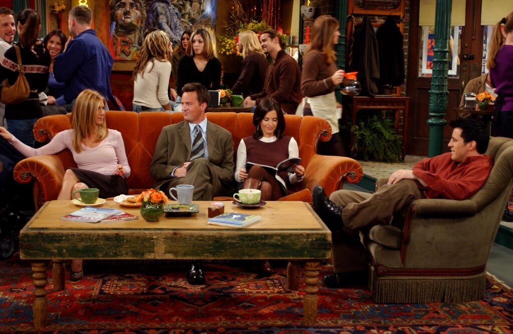 The orange couch in Central Perk in 'Friends'