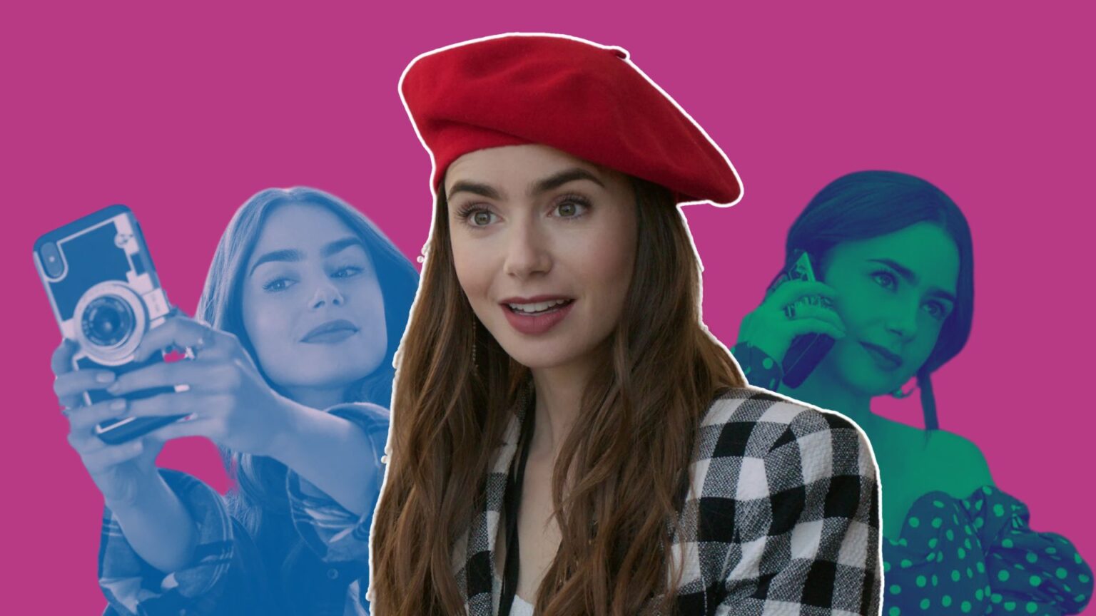 Emily (Lily Collins) in several scenes from 'Emily in Paris'