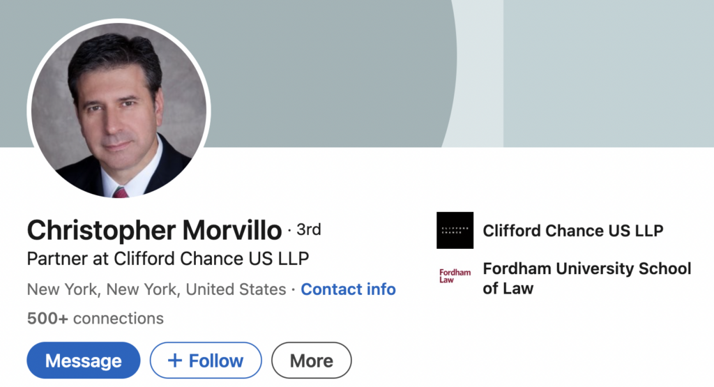 christopher morvillo, mike lynchs lawyer who was aboard the bayesian yachts, linkedin profile photo