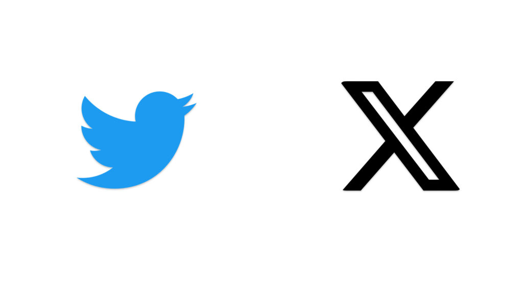 The old Twitter logo next to the black X logo