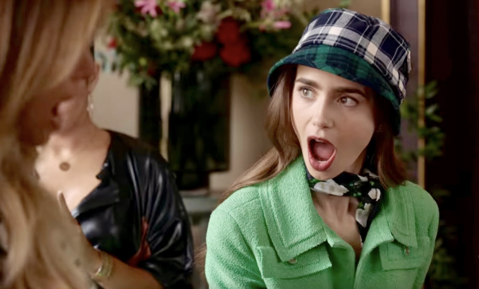 Lily collins as Emily in Paris looking shocked