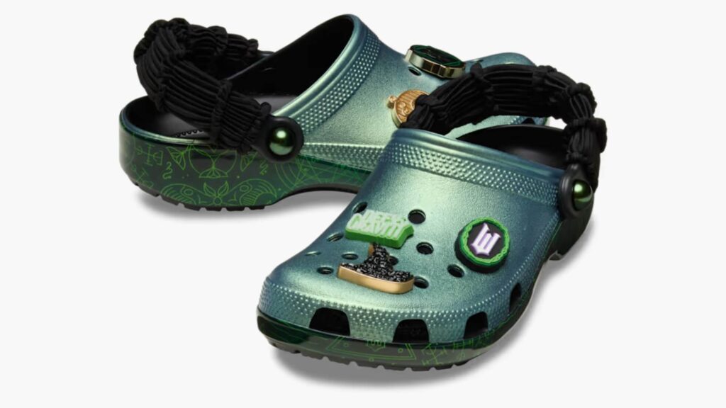 Green Crocs with film themed charms