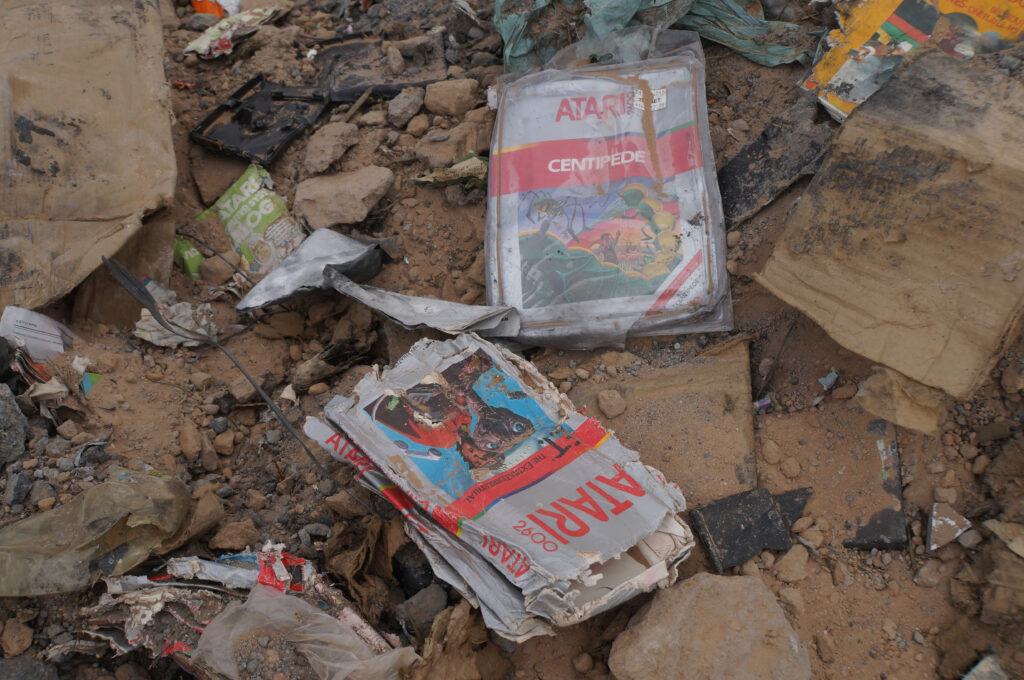 E.T. and Centipede games packaging from the excavation of the landfill site of the 1983 Atari video game burial