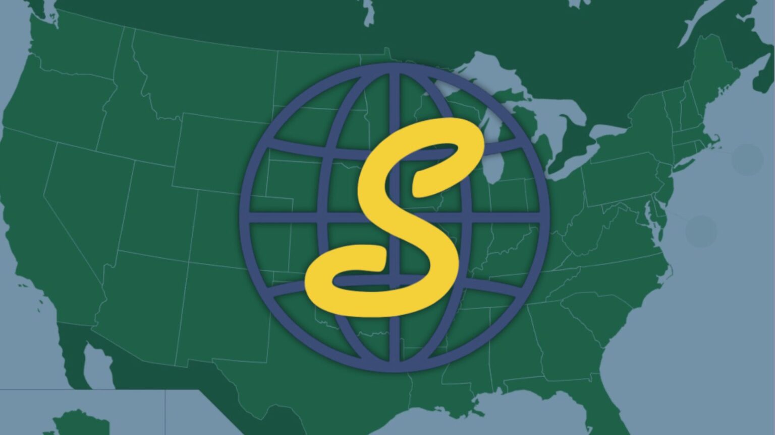 The Seterra logo over a green and blue map of the United States.