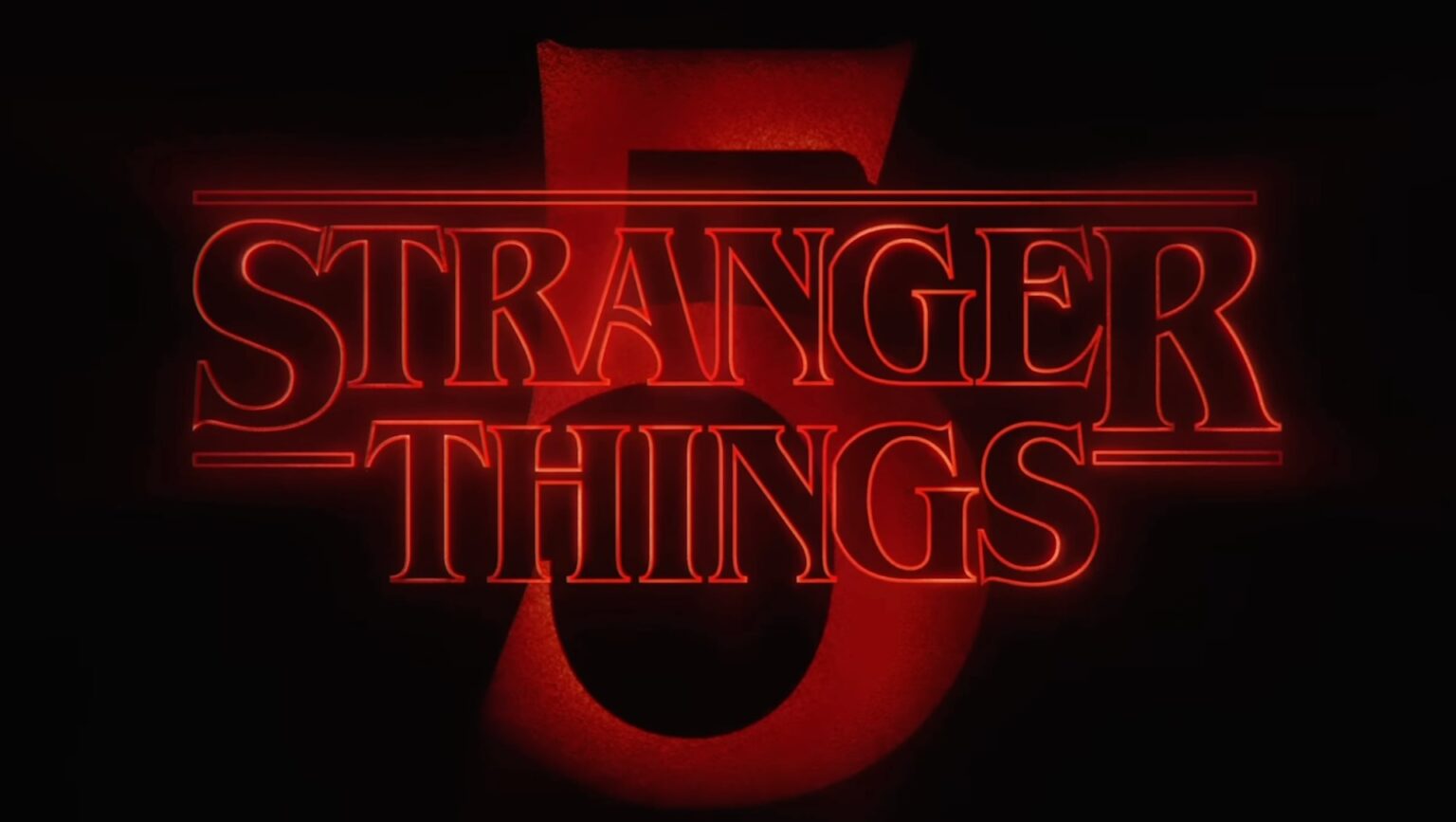 Red font reading "Stranger Things 5" against a black background.